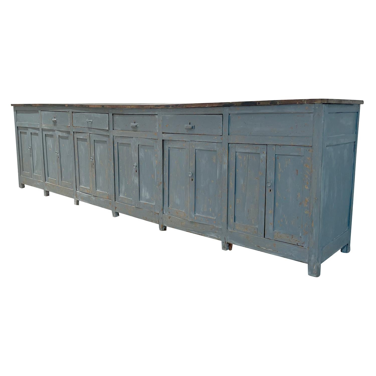 French Provincial 19th Century Grey-Blue French Provencal Pinewood Credenza - Antique Sideboard For Sale