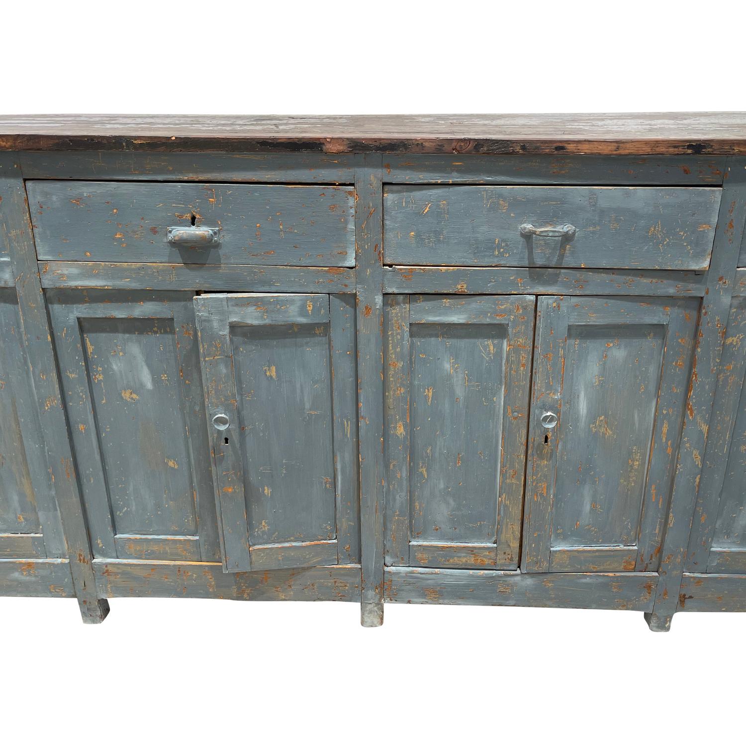 19th Century Grey-Blue French Provencal Pinewood Credenza - Antique Sideboard In Good Condition For Sale In West Palm Beach, FL