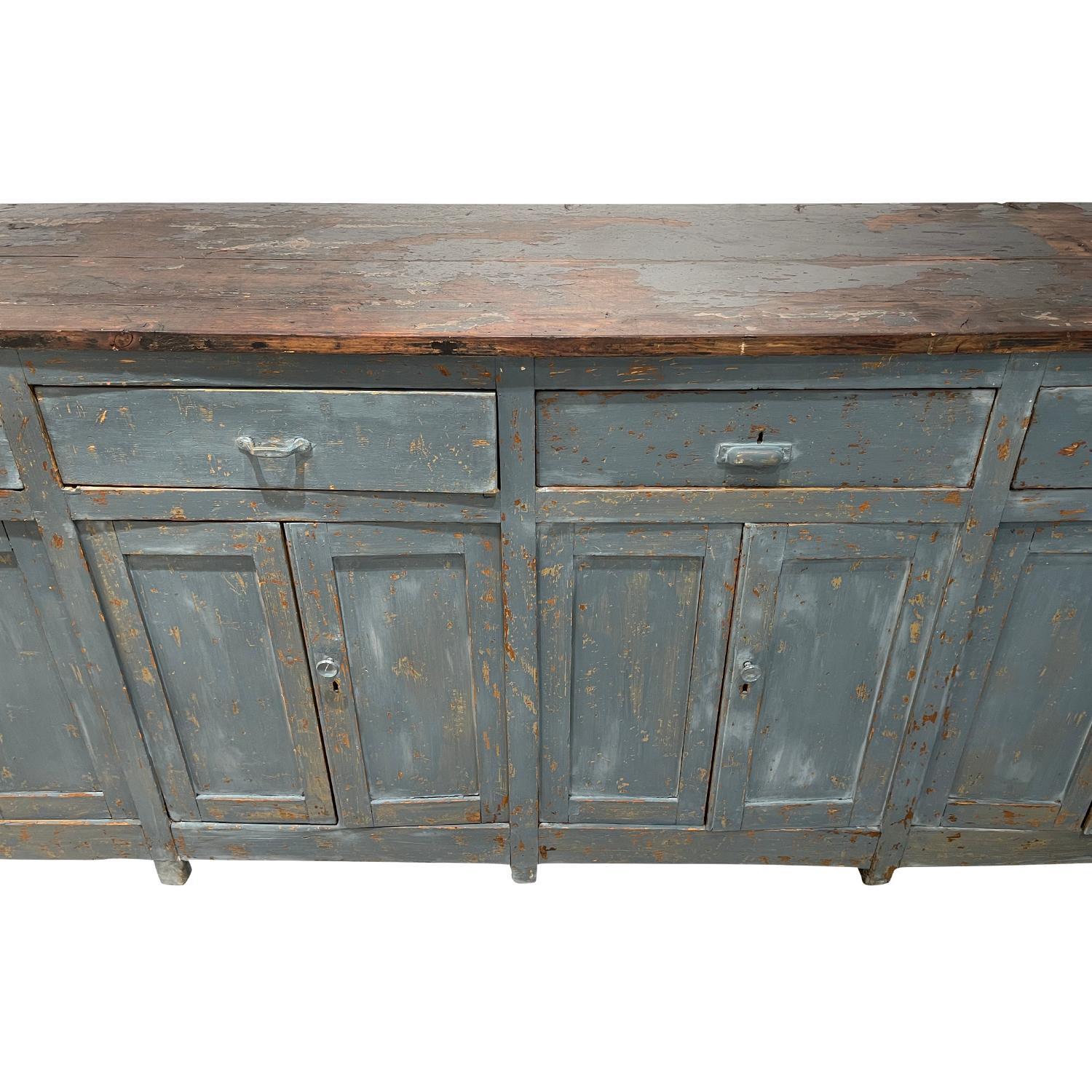 Metal 19th Century Grey-Blue French Provencal Pinewood Credenza - Antique Sideboard For Sale