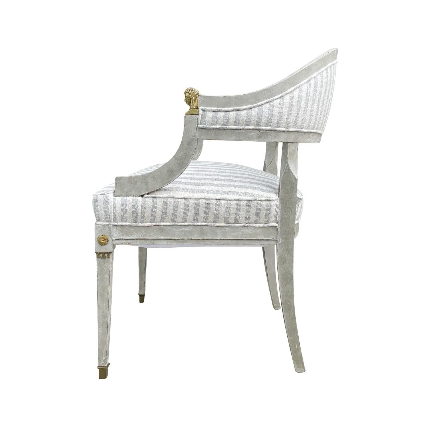 19th Century Grey-Blue Swedish Gustavian Pair of Pinewood, Bronze Armchairs 3