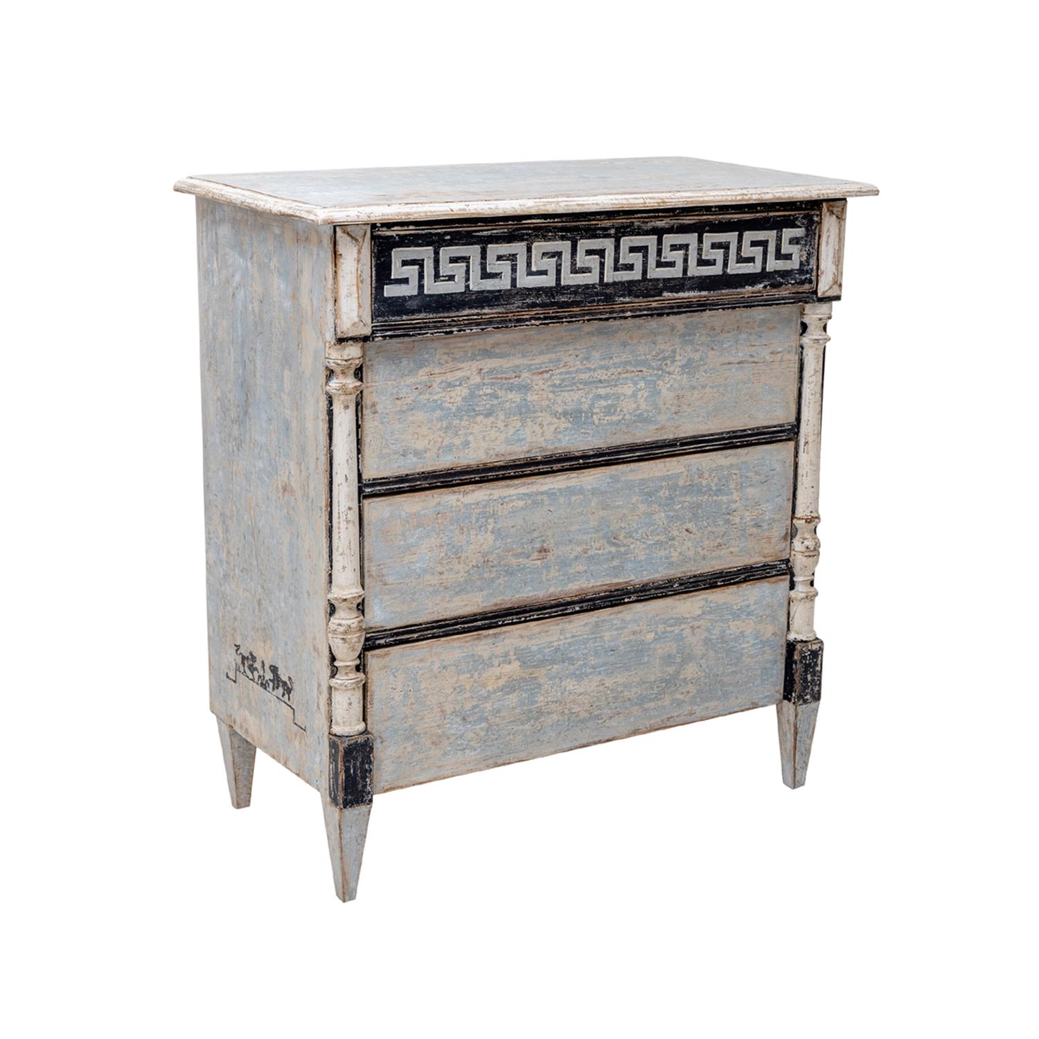 19th Century Grey-Blue Swedish Gustavian Pinewood Chest of Drawers, Commode In Good Condition In West Palm Beach, FL