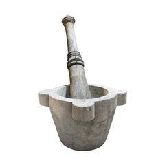 19th Century Grey-Brown Italian Oversized Marble Mortar & Pestle, Antique Décor