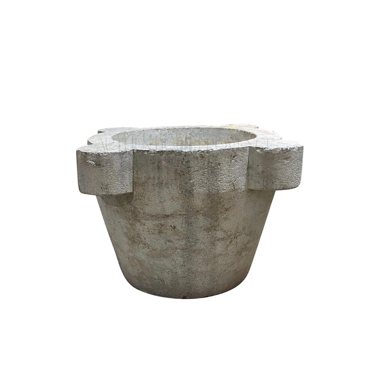 Hand-Carved 19th Century Grey-Brown Italian Oversized Marble Mortar & Pestle, Antique Décor For Sale