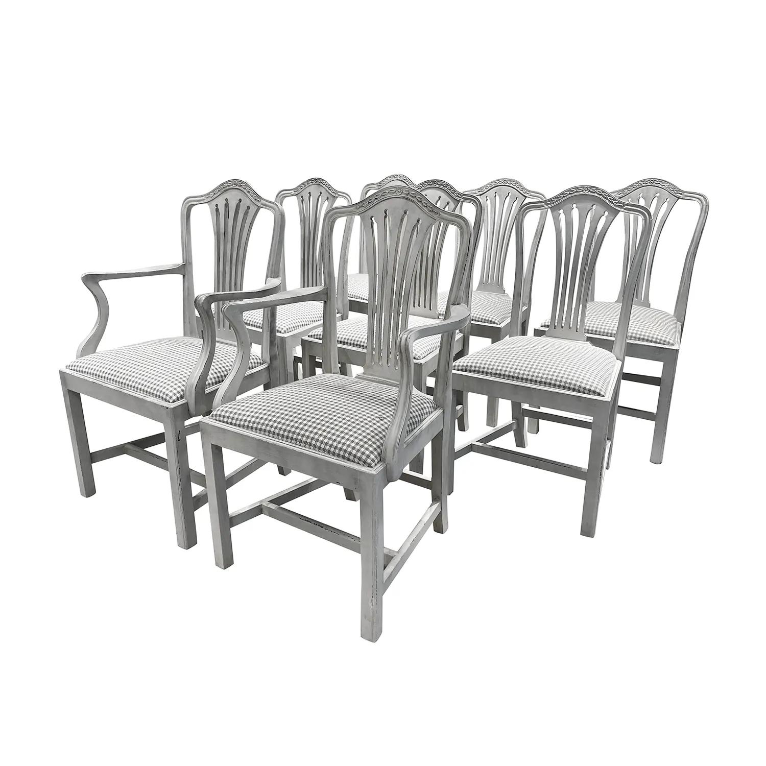 Hand-Painted 19th Century Grey Danish Gustavian Set of Eight Scandinavian Dining Room Chairs For Sale