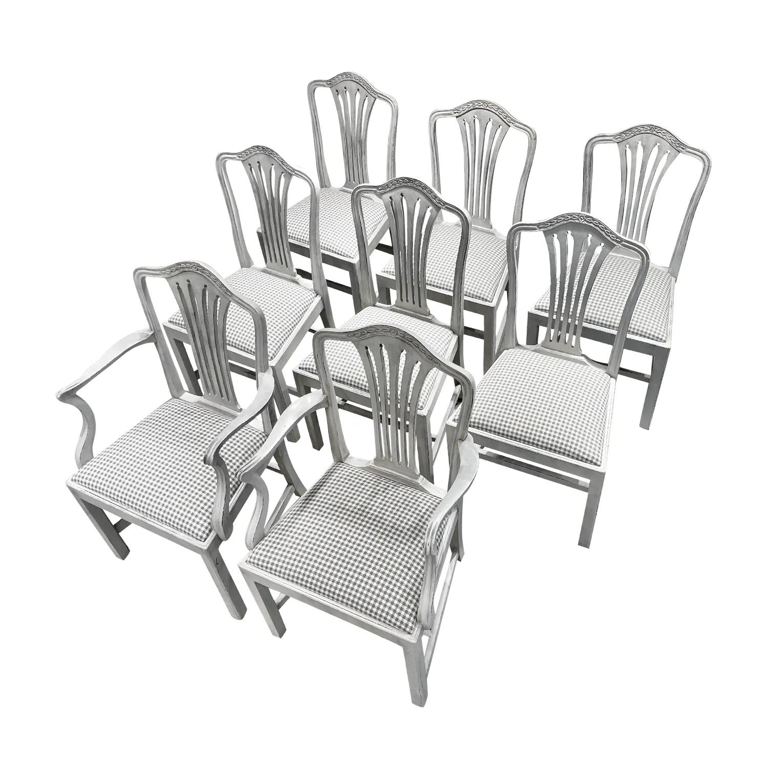 19th Century Grey Danish Gustavian Set of Eight Scandinavian Dining Room Chairs In Good Condition For Sale In West Palm Beach, FL