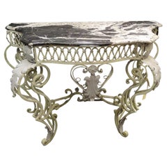 19th Century Grey French Console Table, Wrought Iron, White and Black Marble