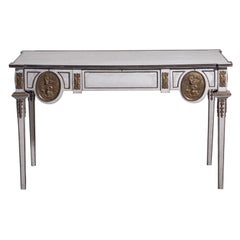19th Century Grey French Oakwood Partners Desk - Antique Bronze Writing Table