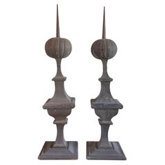 19th Century Grey French Pair of Oversized Zinc Finials, Antique Ornaments