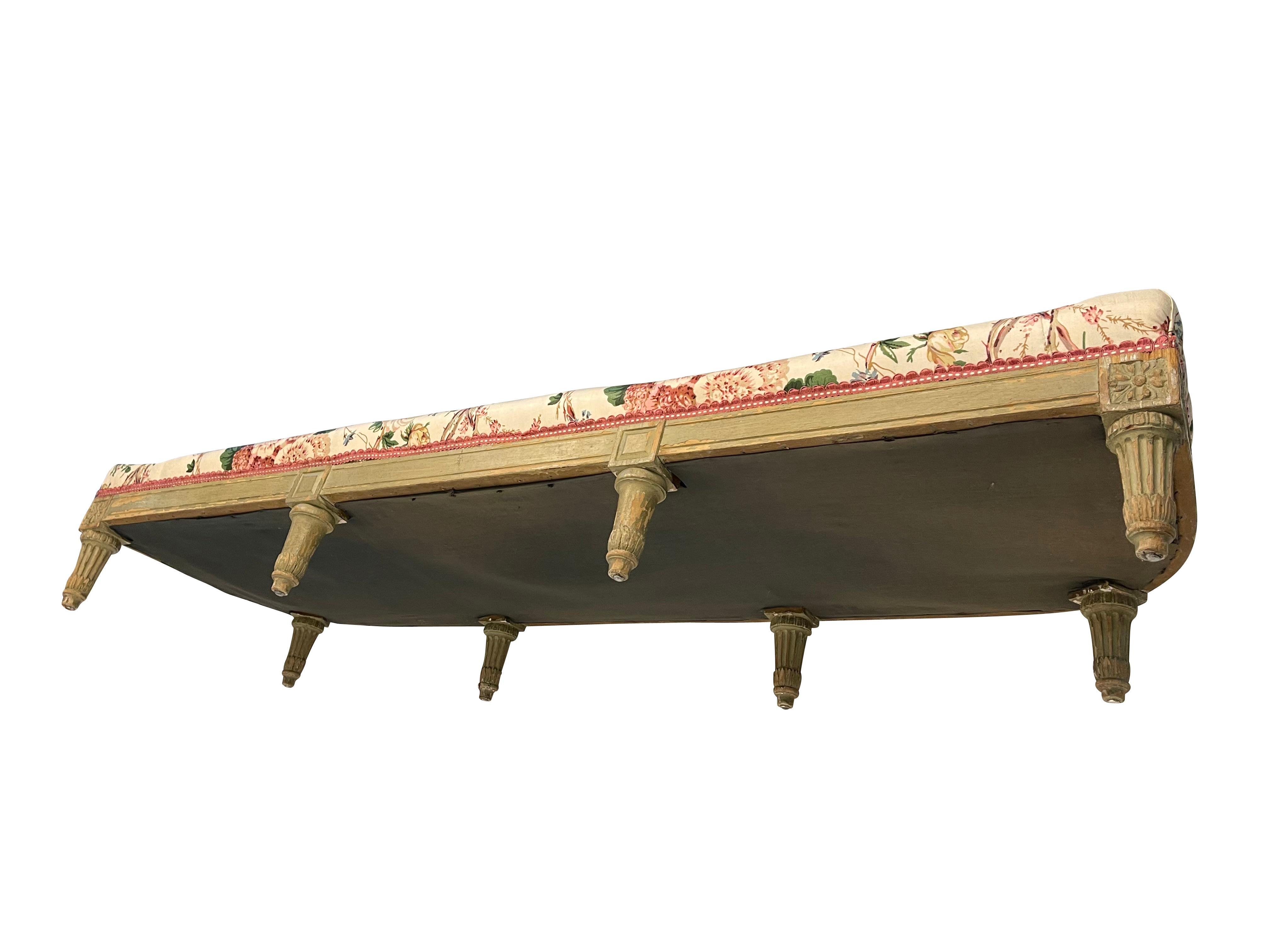 Louis XVI 19th Century Grey Painted French Carved End of Bed or Fireside Bench  For Sale