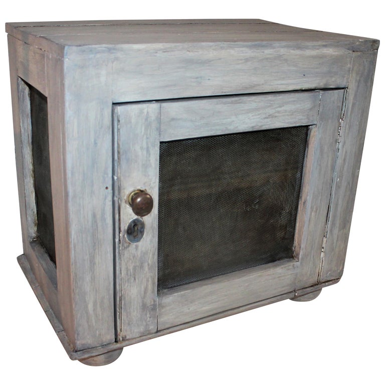 19th Century Grey Painted Table Top Pie Safe For Sale at 1stDibs