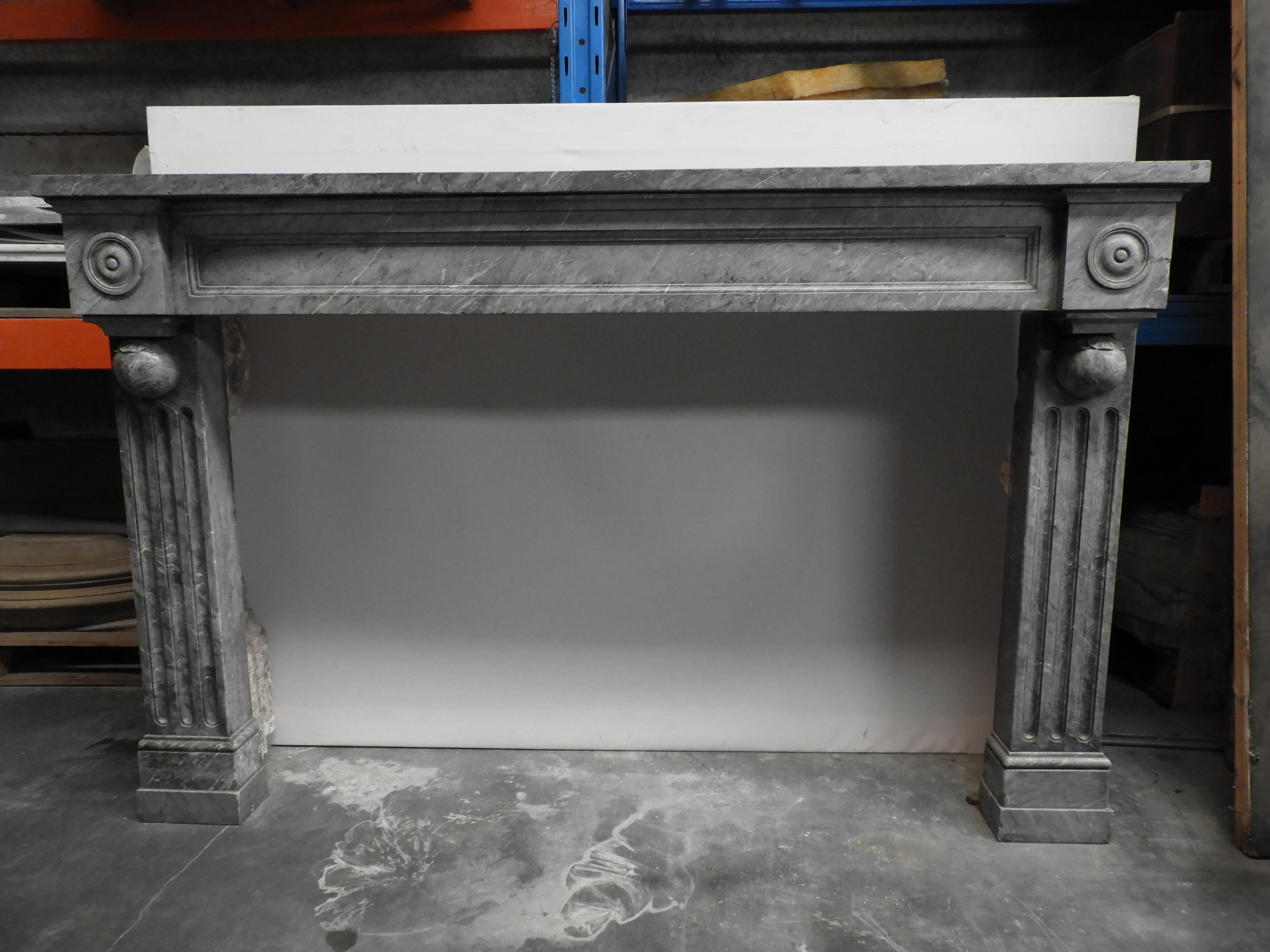 19th century solid marble fireplace with a unusual design originating from Paris.
The interior sizes are 146 cm wide x 96 cm high.