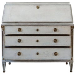 19th Century Grey Swedish Gustavian Bureau or Writing Desk, Pinewood Secretaire