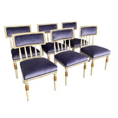 19th Century Grey Swedish Gustavian Set of Six Antique Pinewood Dining Chairs