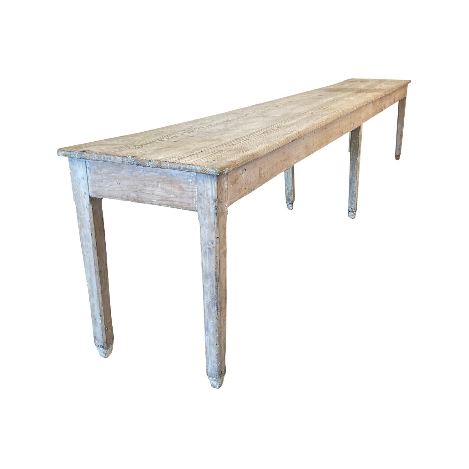 Hand-Carved 19th Century Grey-White French Farmhouse Table, Antique Fruitwood Dining Table For Sale