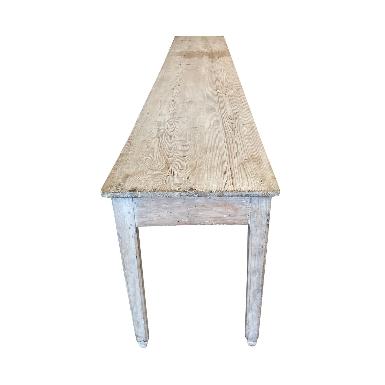 19th Century Grey-White French Farmhouse Table, Antique Fruitwood Dining Table In Good Condition For Sale In West Palm Beach, FL