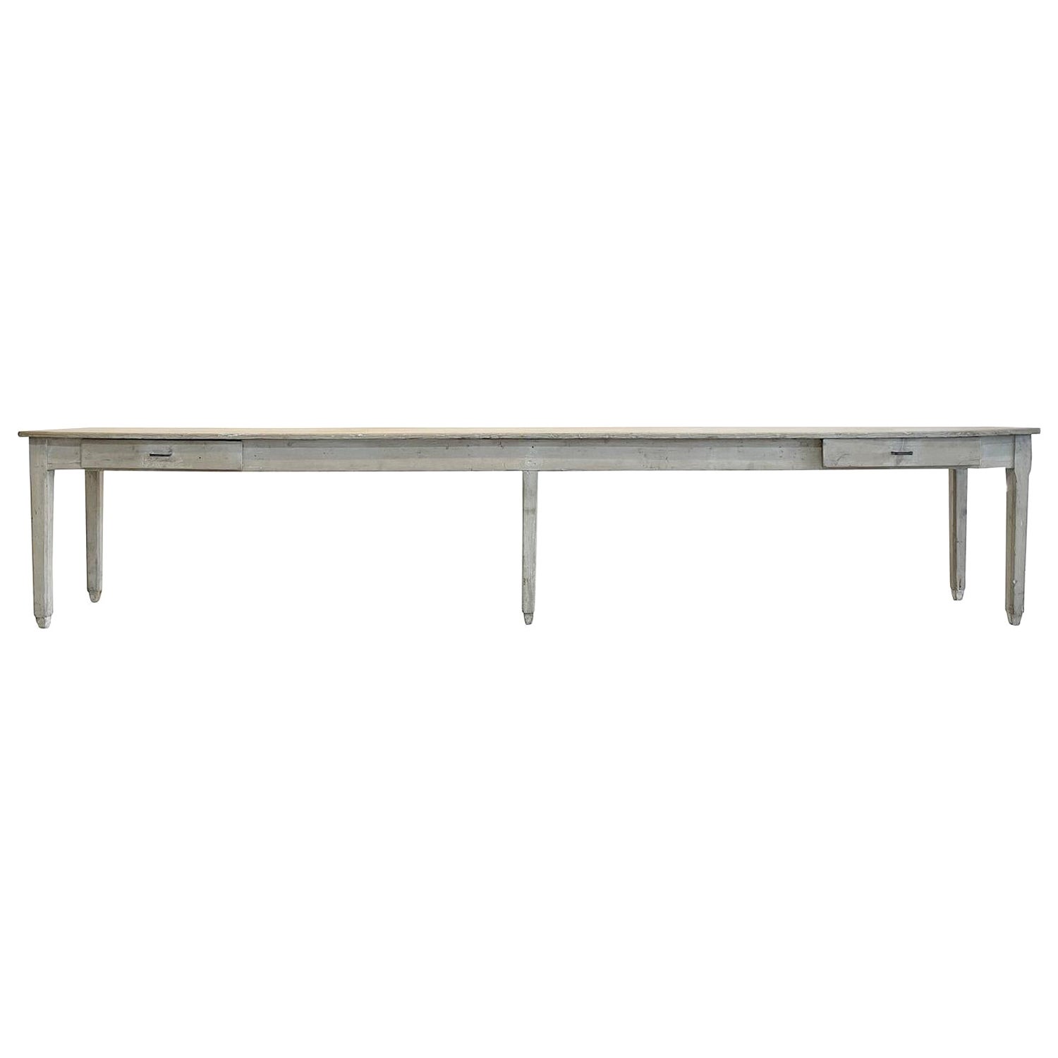 19th Century Grey-White French Farmhouse Table, Antique Fruitwood Dining Table
