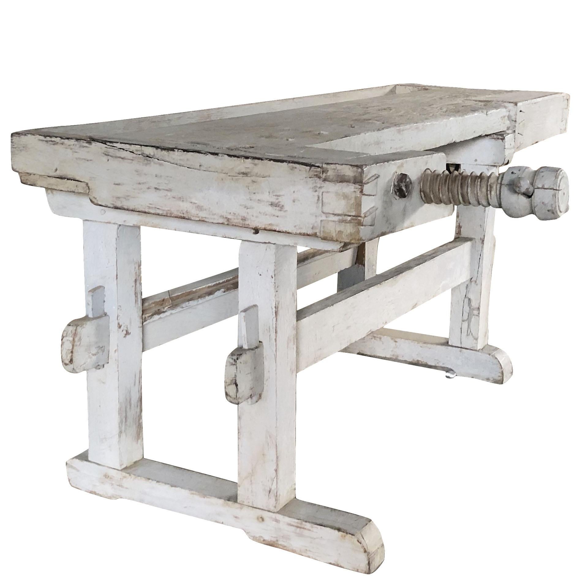 19th Century Grey-White Swedish Antique Pinewood Working, Carpenter Bench For Sale 2