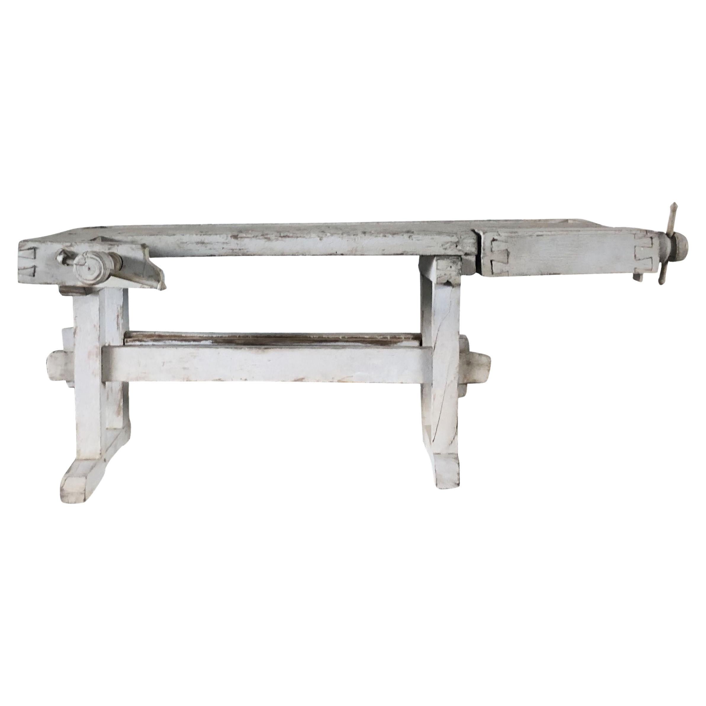 19th Century Grey-White Swedish Antique Pinewood Working, Carpenter Bench For Sale