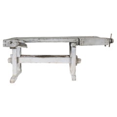 Banc de menuisier suédois ancien du 19ème siècle, gris-blanc