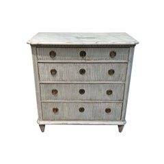 19th Century Grey-White Swedish Gustavian Pinewood Commode, Antique Chest