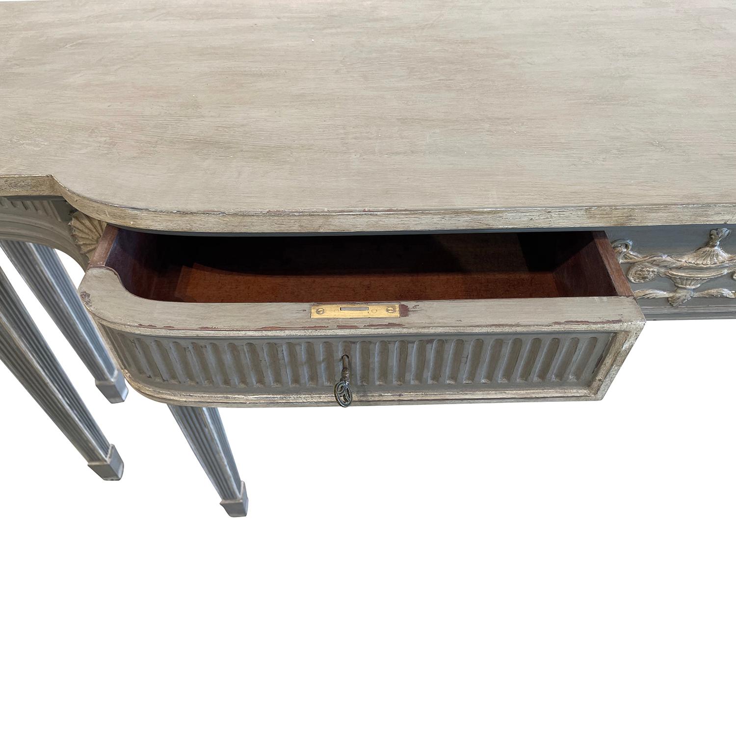 19th Century Grey-White Swedish Gustavian, Scandinavian Pinewood Console Table 4