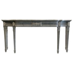 Antique 19th Century Grey-White Swedish Gustavian, Scandinavian Pinewood Console Table