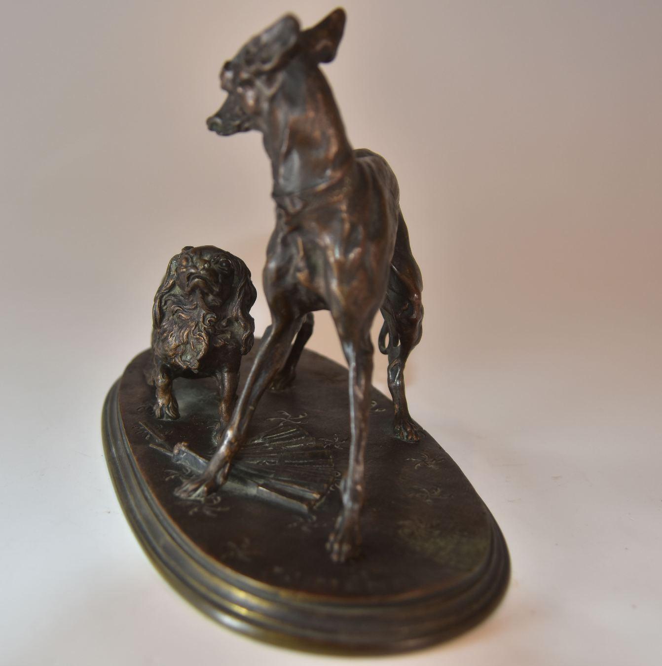 French 19th Century Greyhound and Pekingese Bronze Salon Dogs P. J Mène For Sale