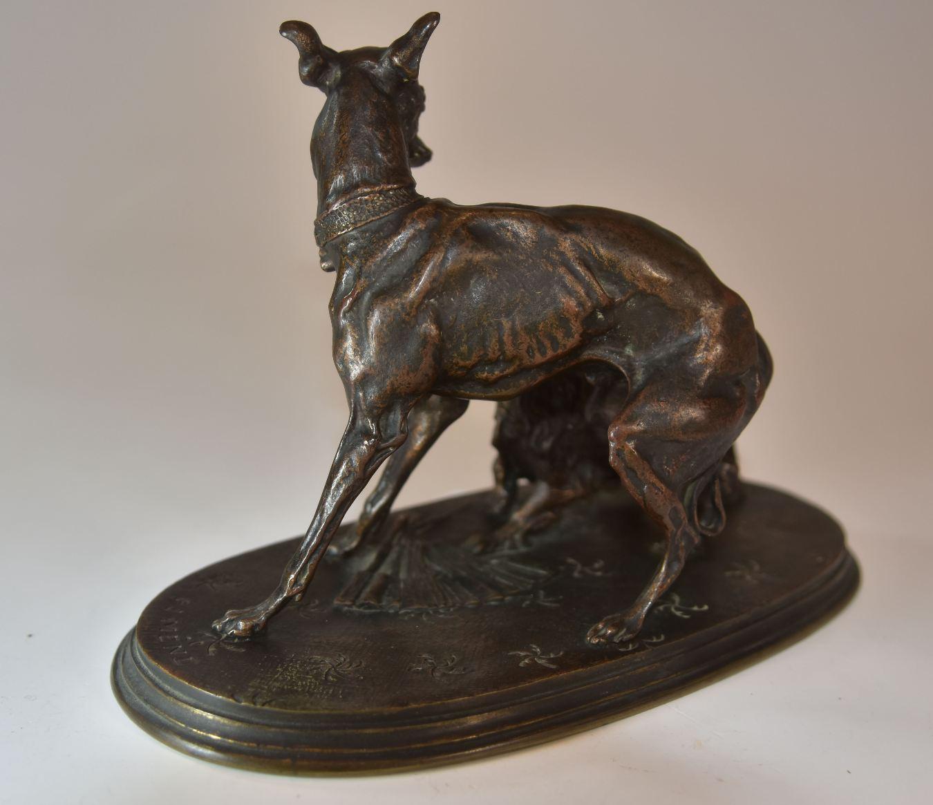 19th Century Greyhound and Pekingese Bronze Salon Dogs P. J Mène For Sale 1