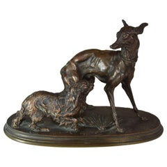 19th Century Greyhound and Pekingese Bronze Salon Dogs P. J Mène