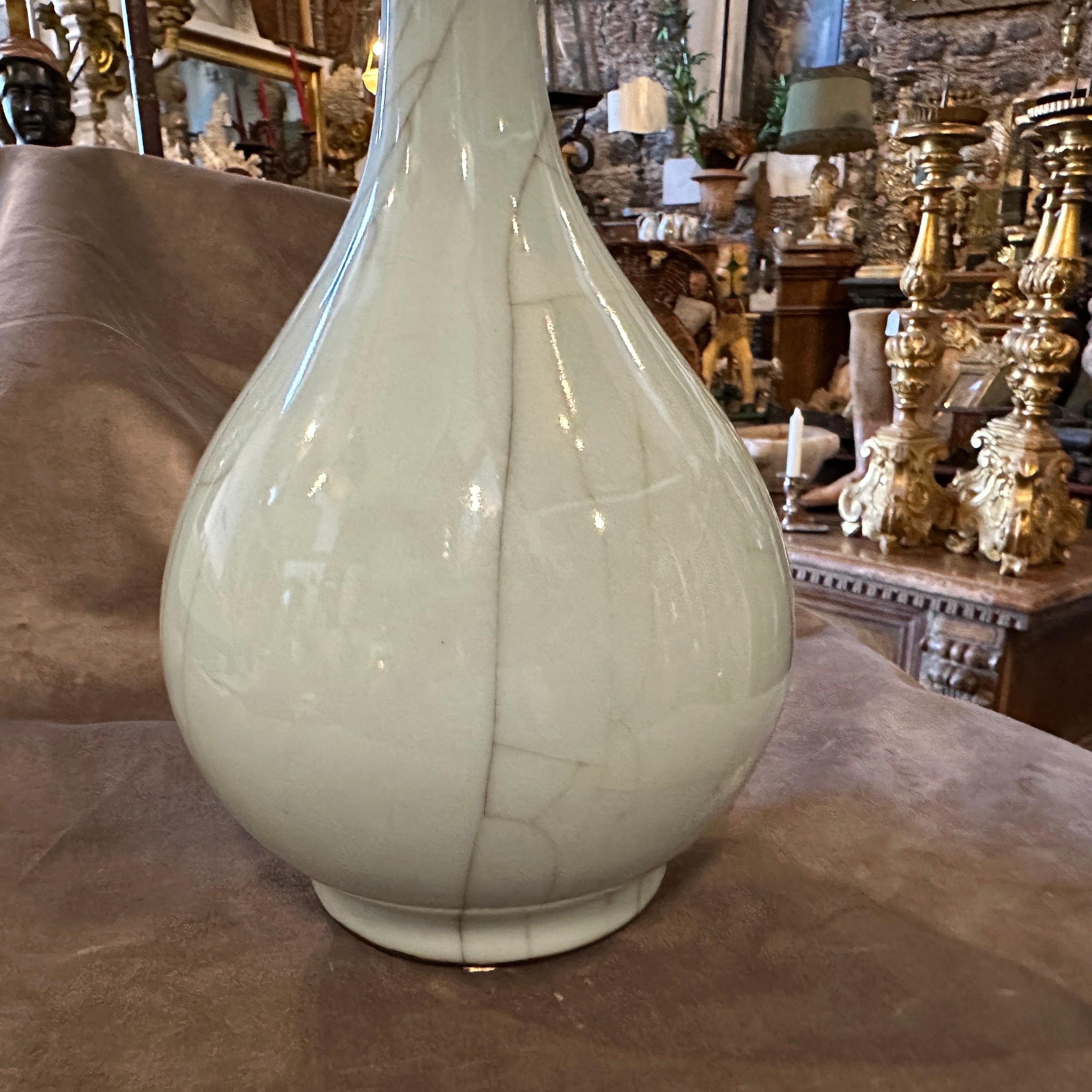 Chinese Export 19th Century Greyish Celadon Glazed Chinese Porcelain Round Vase