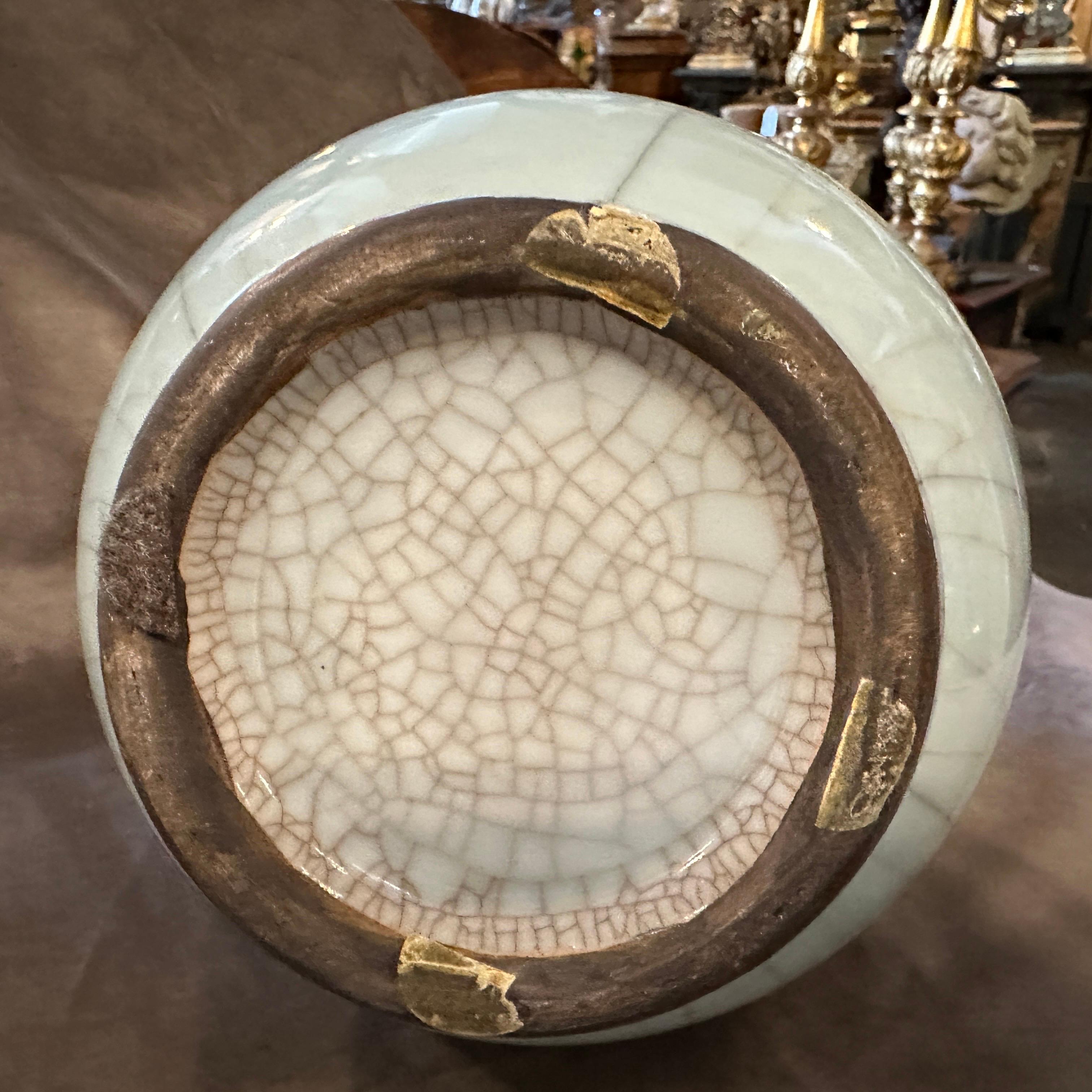 Hand-Crafted 19th Century Greyish Celadon Glazed Chinese Porcelain Round Vase