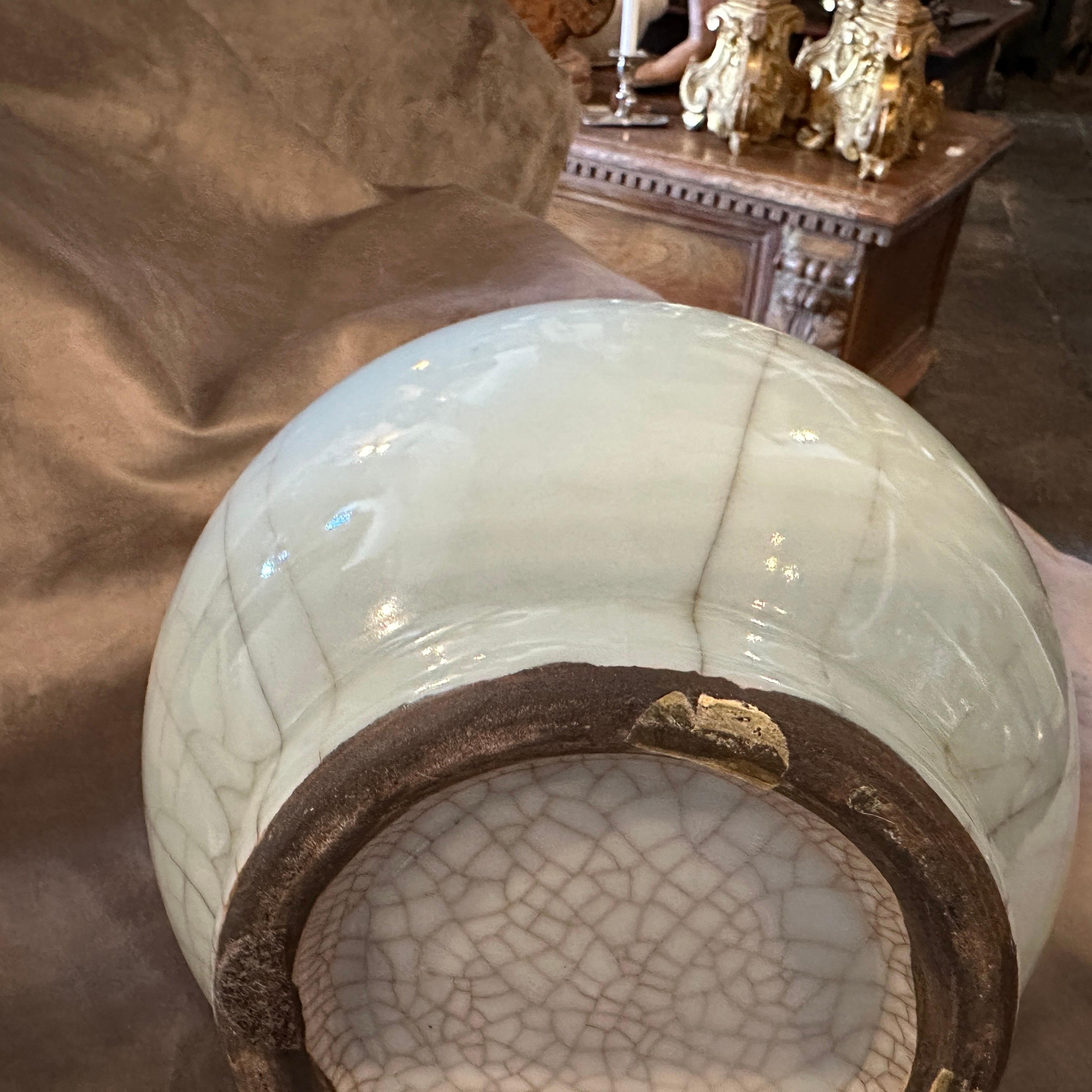 19th Century Greyish Celadon Glazed Chinese Porcelain Round Vase 3