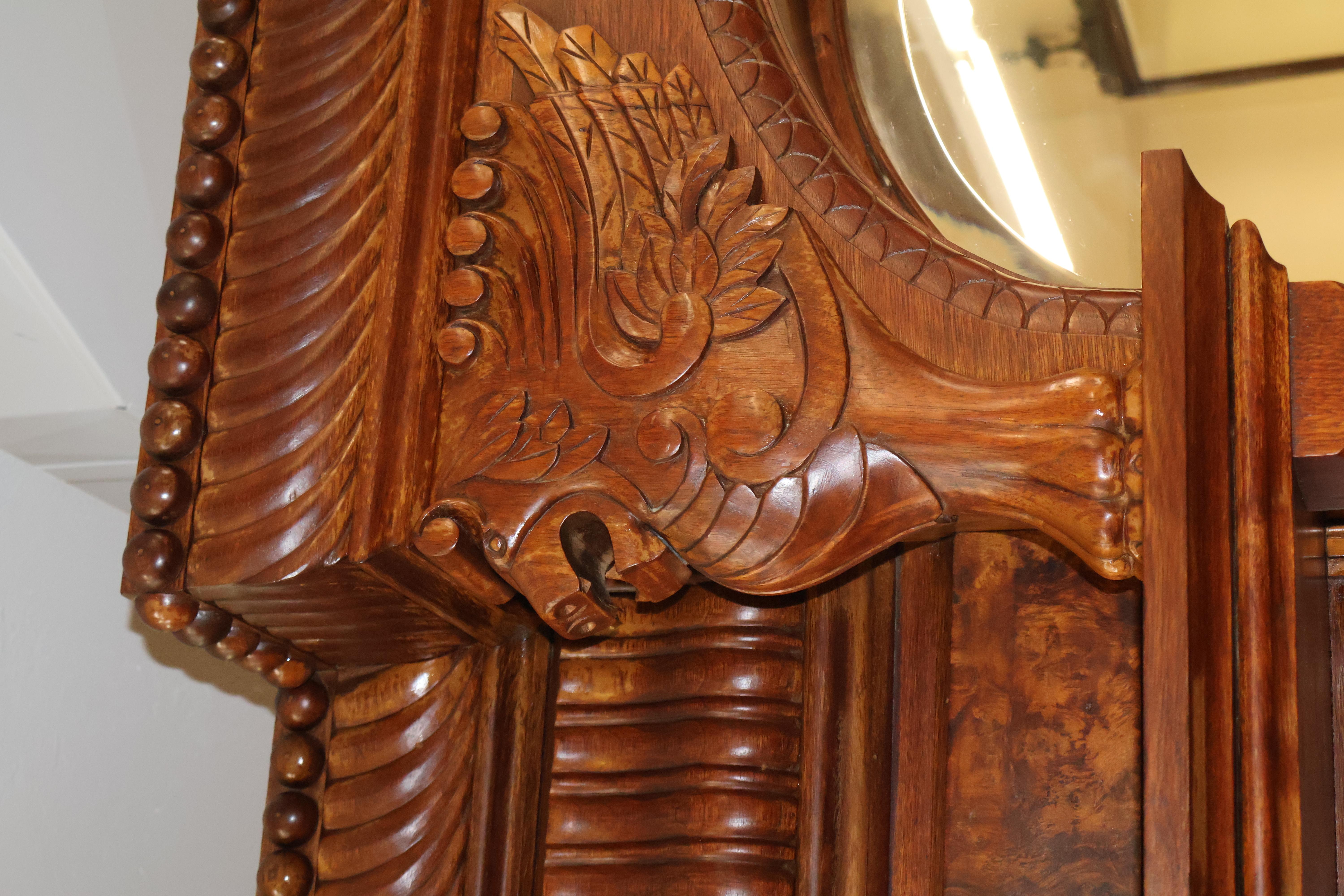 19th Century Griffin Eastlake Burl Walnut Marble Top Buffet Sideboard For Sale 7