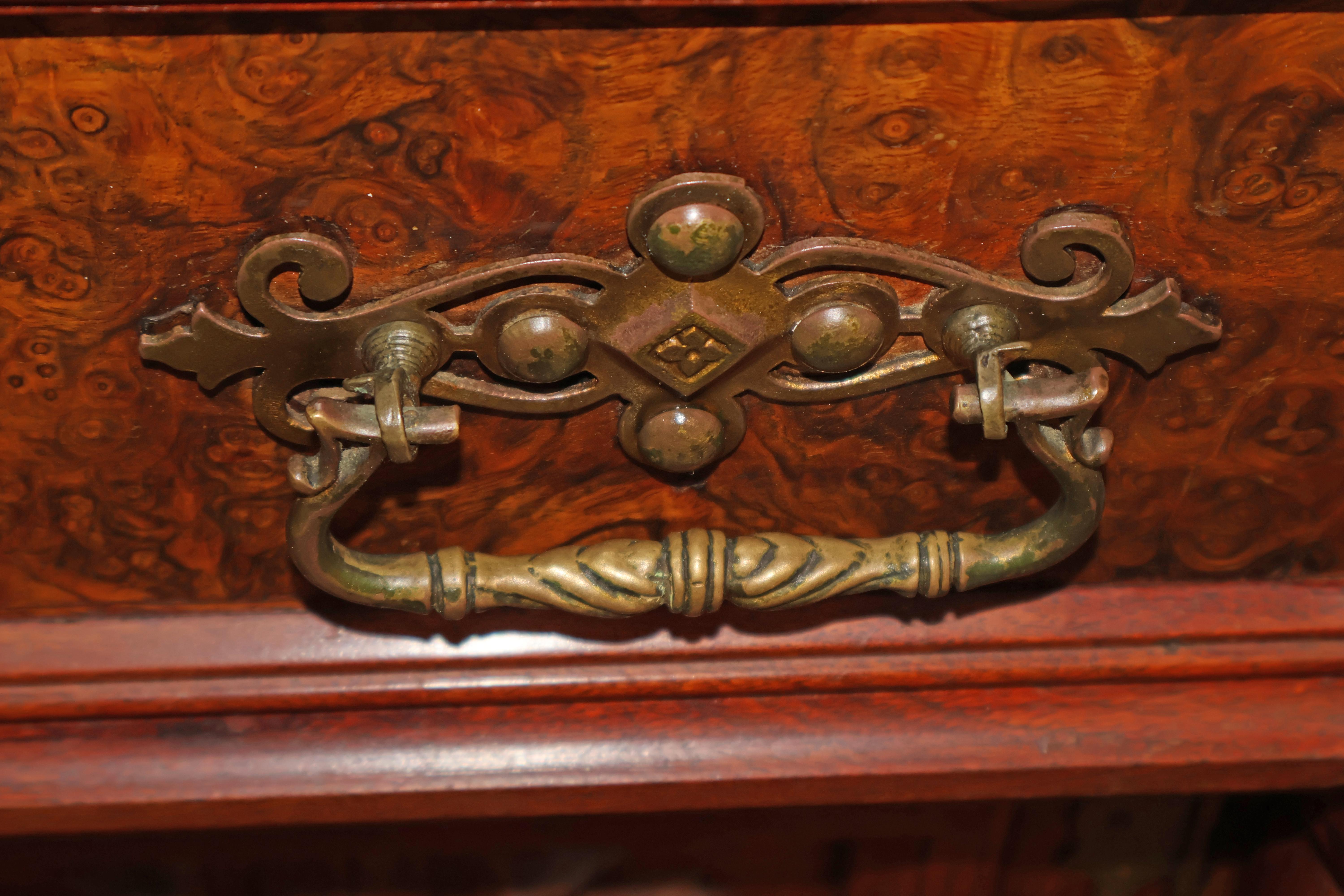 19th Century Griffin Eastlake Burl Walnut Marble Top Buffet Sideboard For Sale 12