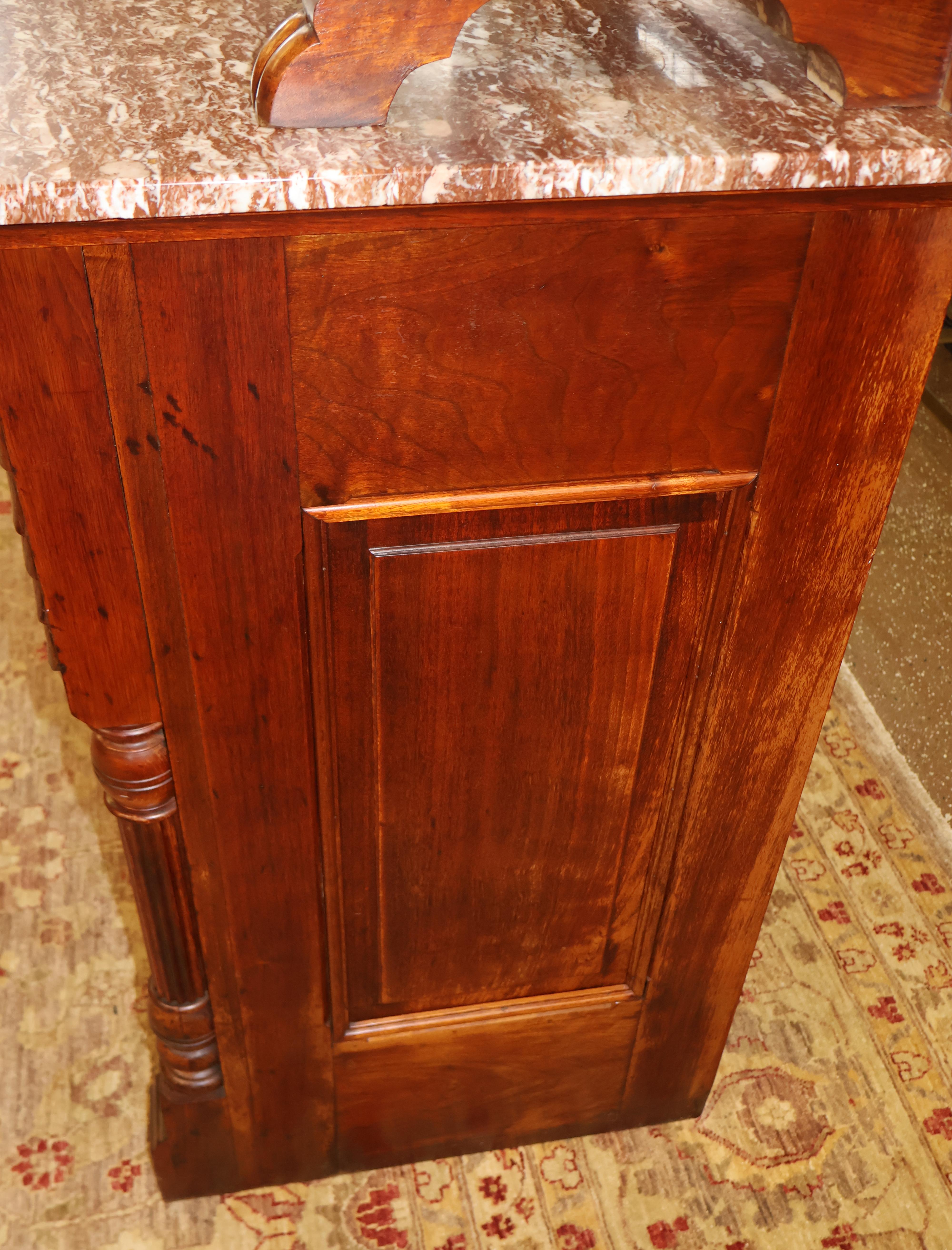 19th Century Griffin Eastlake Burl Walnut Marble Top Buffet Sideboard For Sale 14