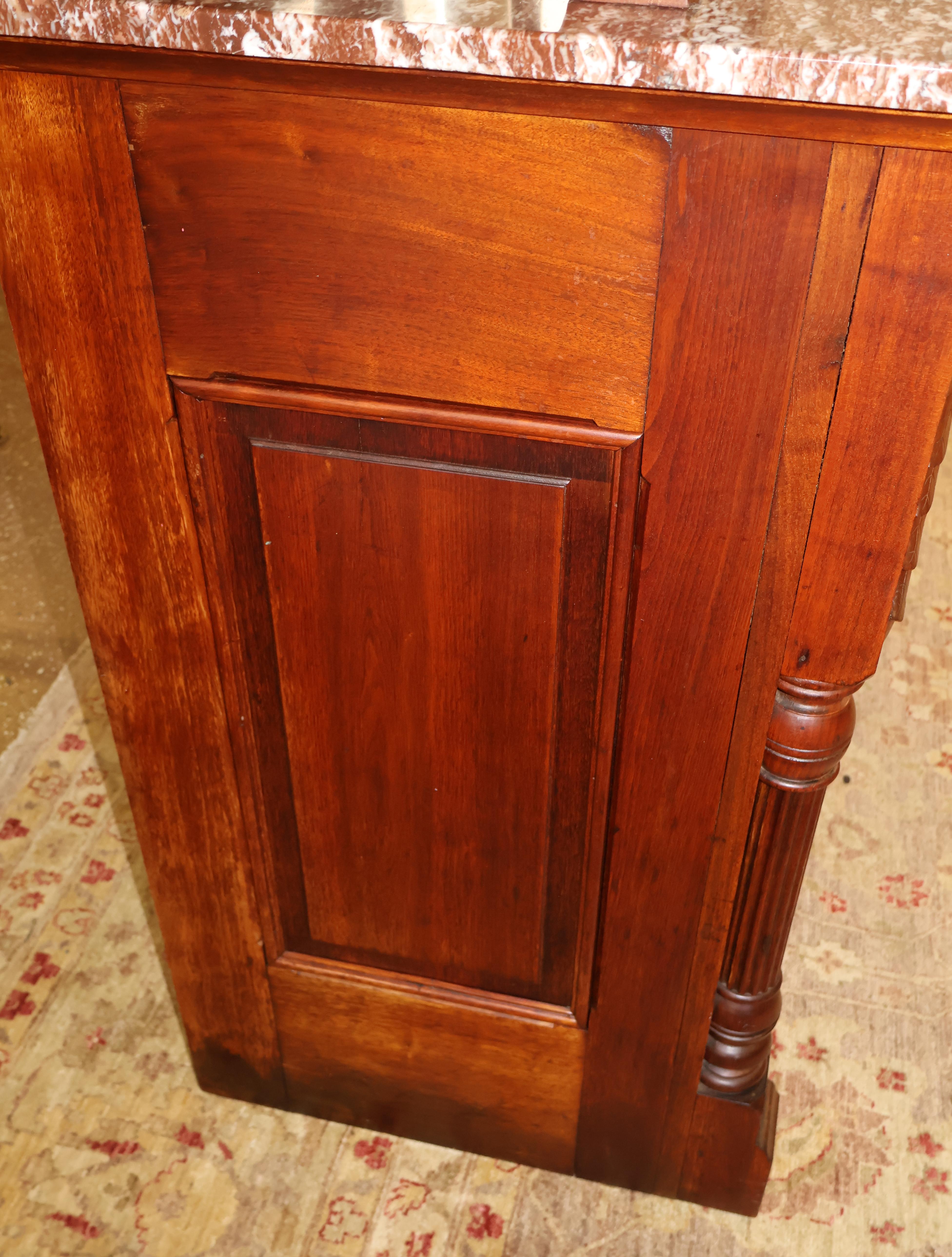 19th Century Griffin Eastlake Burl Walnut Marble Top Buffet Sideboard For Sale 15