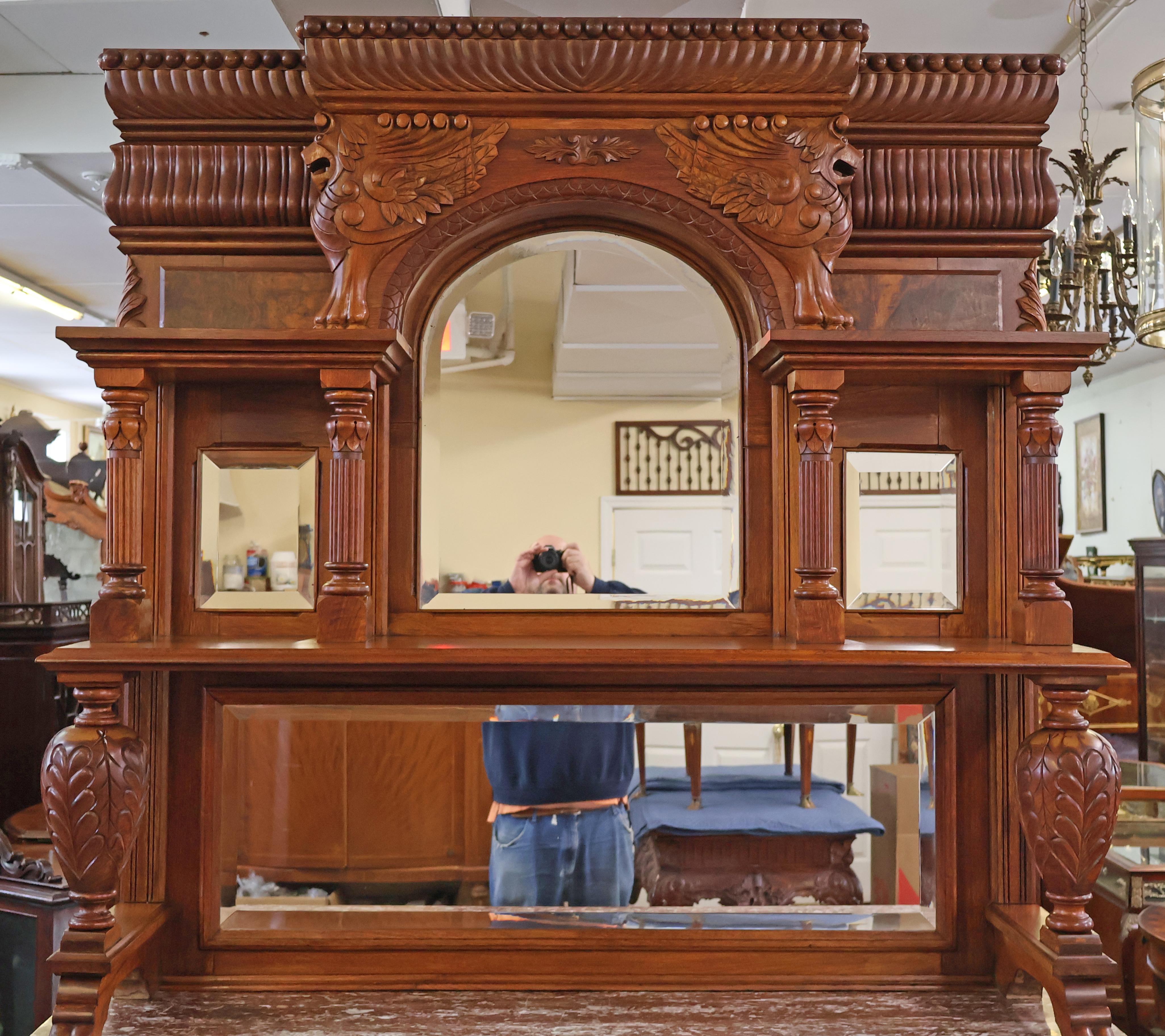 19th Century Griffin Eastlake Burl Walnut Marble Top Buffet Sideboard For Sale 4
