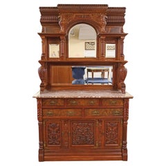 19th Century Griffin Eastlake Burl Walnut Marble Top Buffet Sideboard