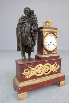 19th Century Griotte Marble Clock Representing a Roman Soldier