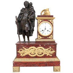 19th Century Griotte Marble Clock Representing a Roman Soldier
