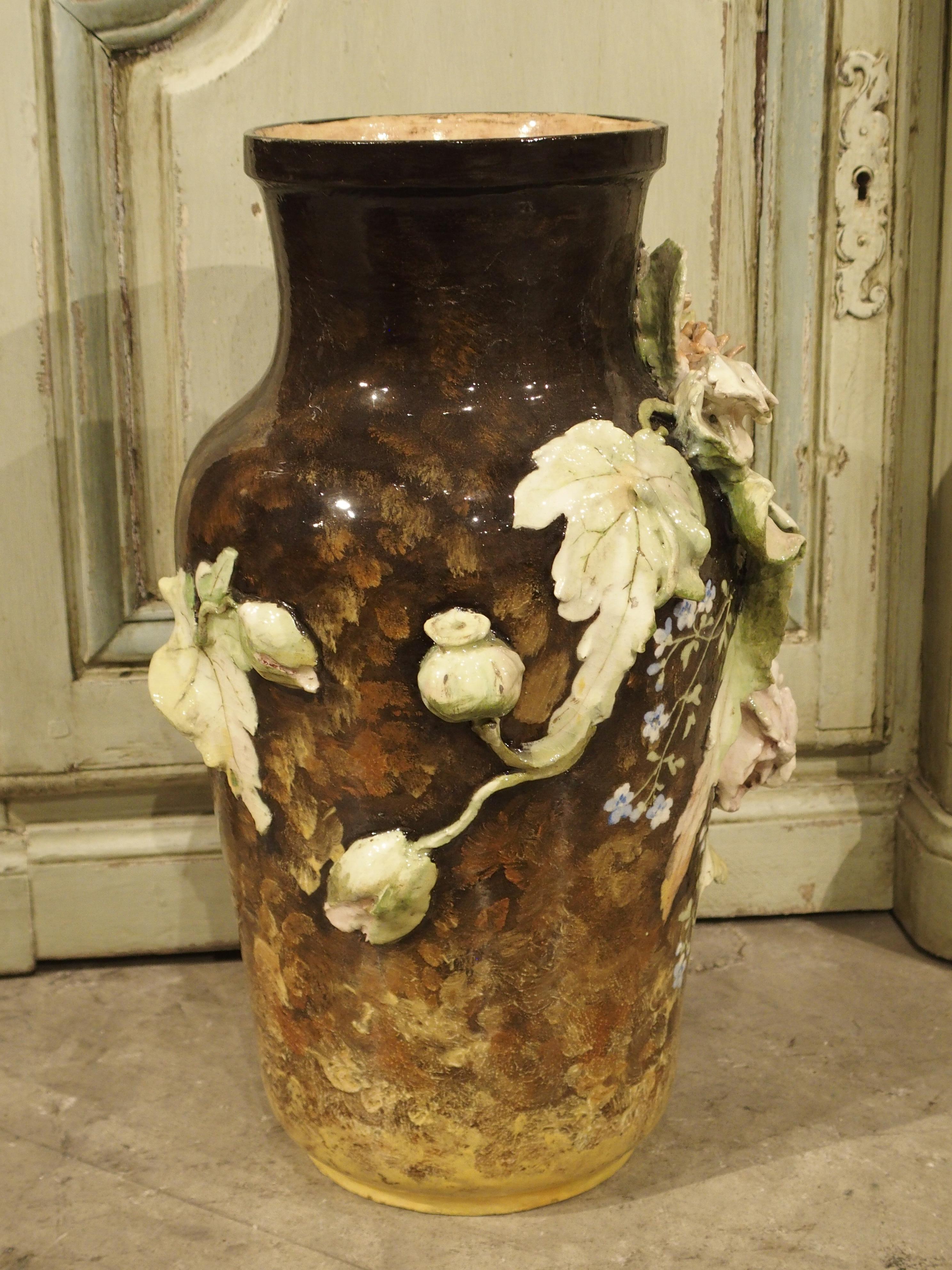 19th Century Gros Relief Barbotine Vase from France 11