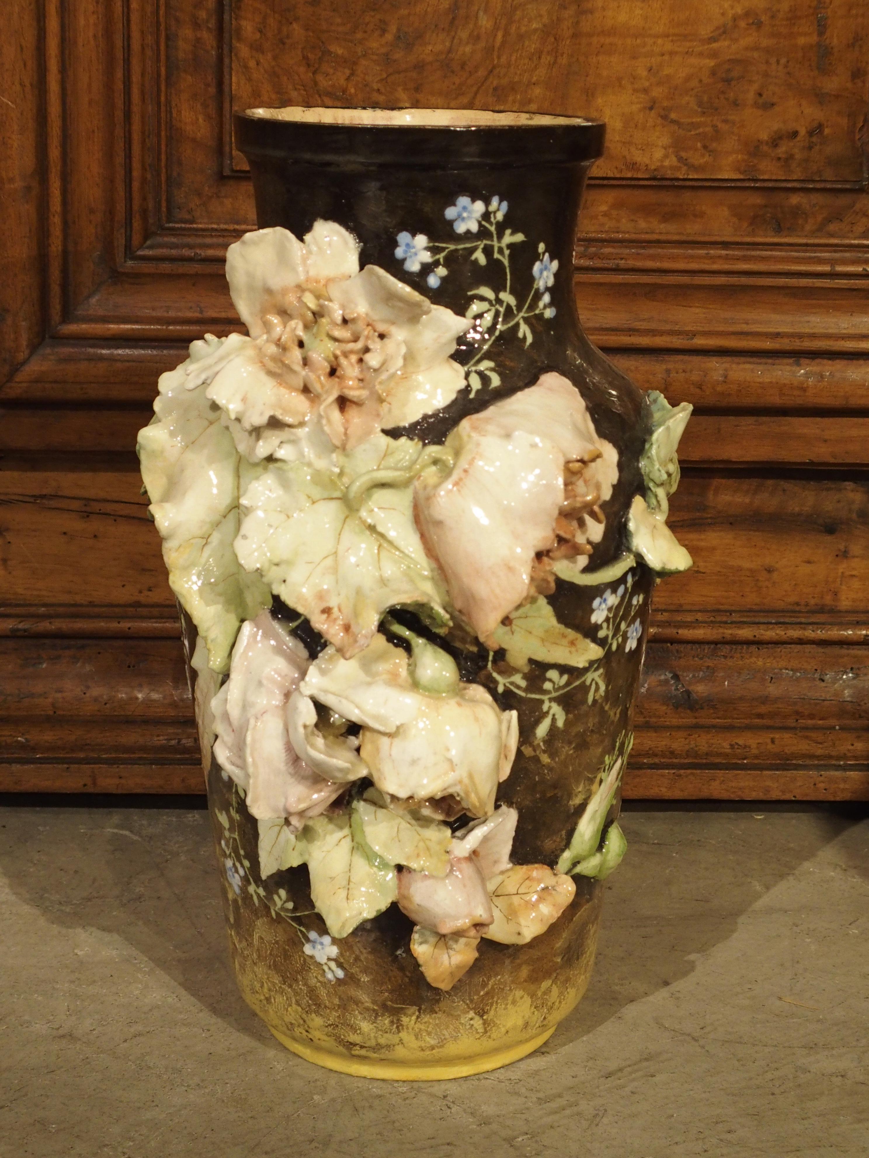 French 19th Century Gros Relief Barbotine Vase from France