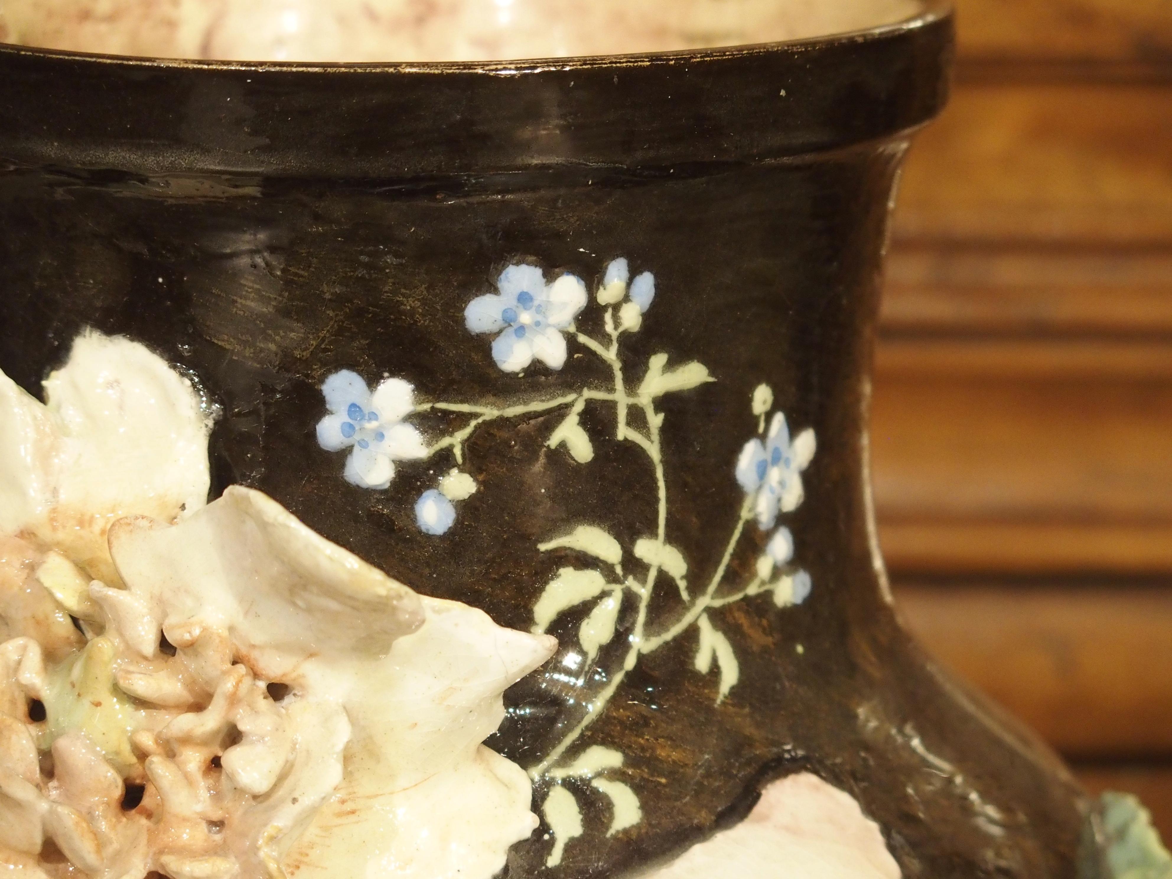 Ceramic 19th Century Gros Relief Barbotine Vase from France
