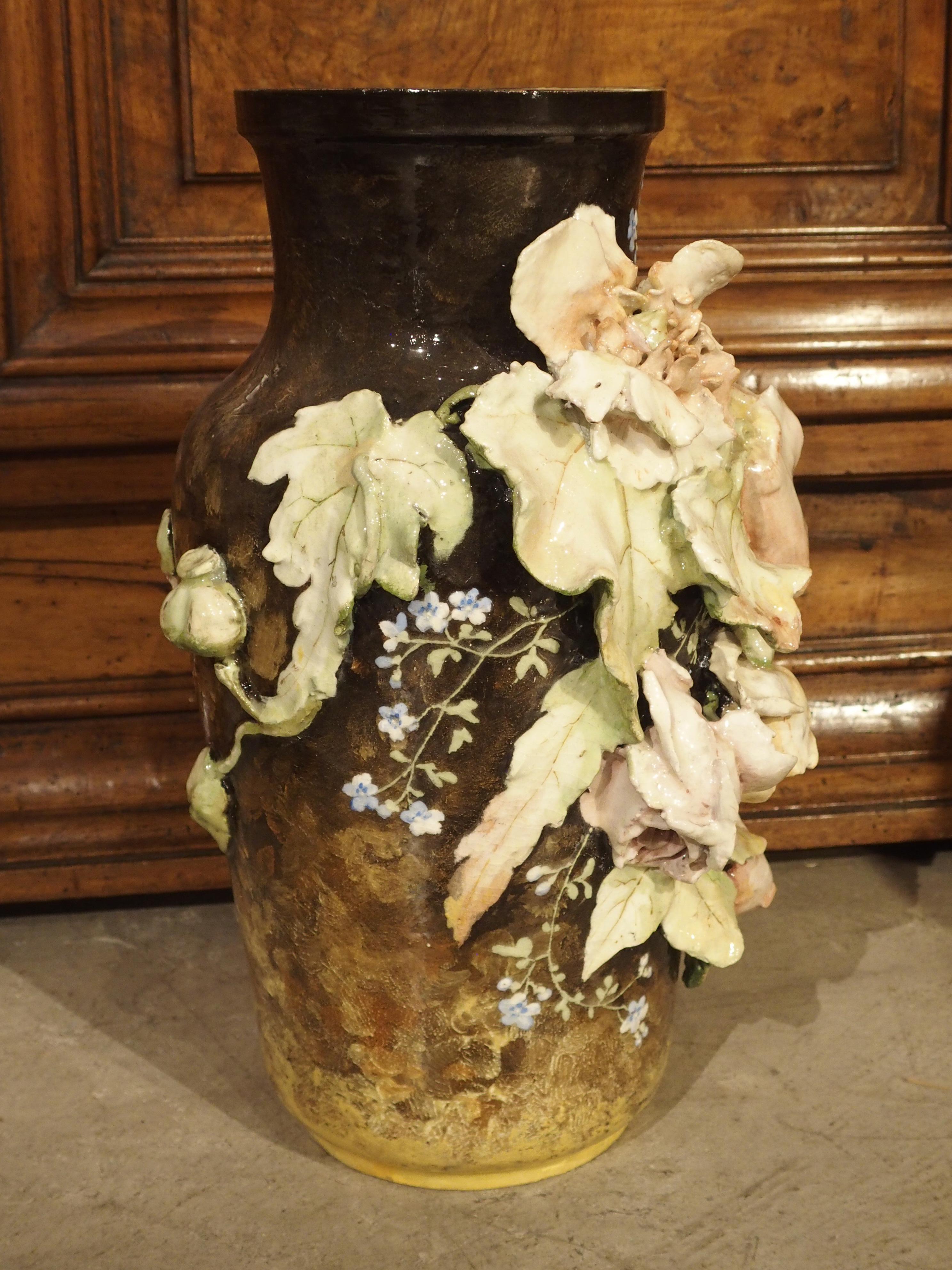 19th Century Gros Relief Barbotine Vase from France 1