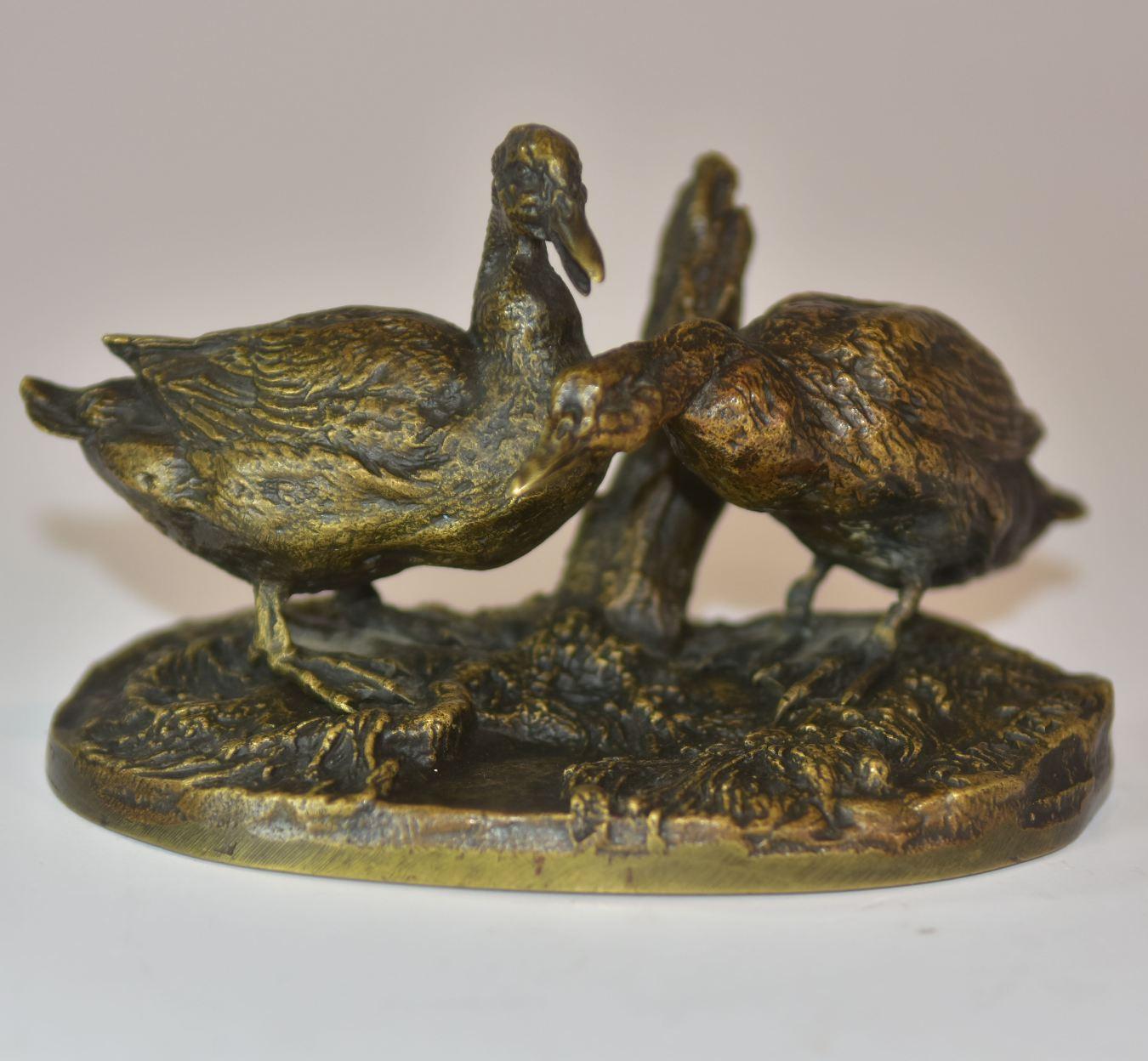 19th century group of ducks in patinated bronze medal of P. J Mène, 19th century. Signature on the terrace.