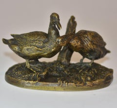19th Century Group of Ducks in Patinated Bronze Medal of P. J Mène