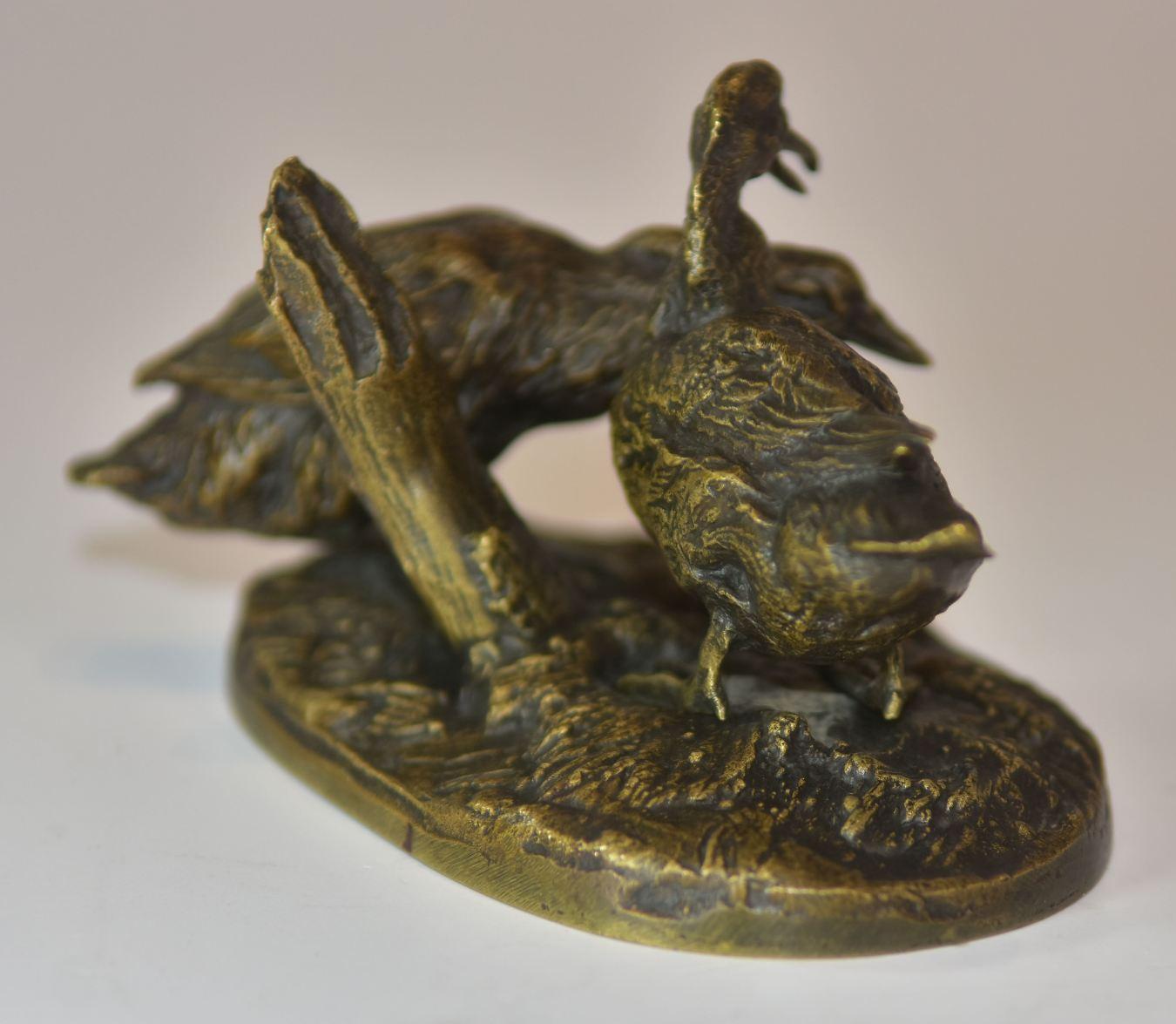 French 19th Century Group of Ducks in Patinated Bronze Medal of P. J Mène For Sale