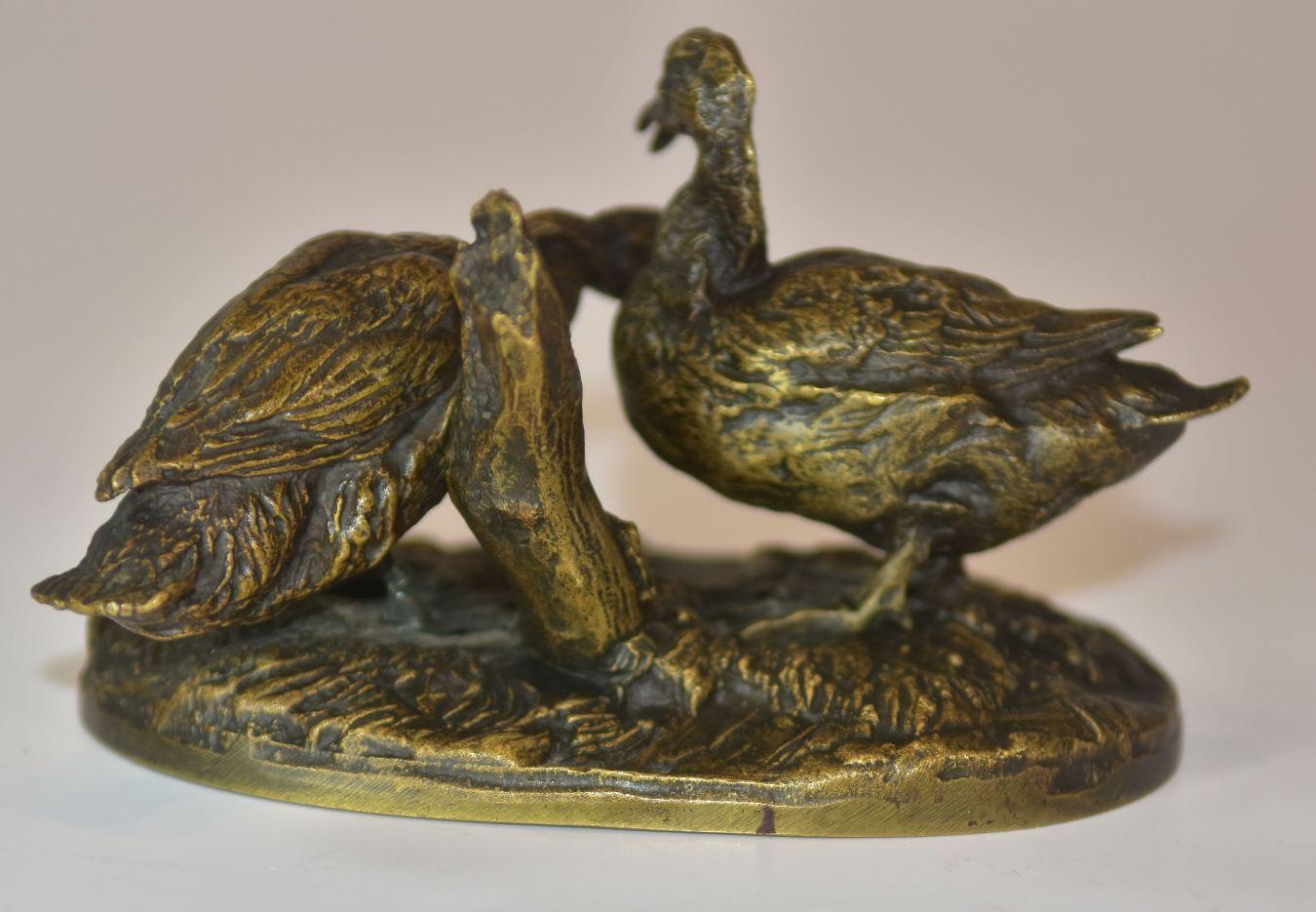 19th Century Group of Ducks in Patinated Bronze Medal of P. J Mène In Good Condition For Sale In Marseille, FR