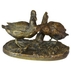 19th Century Group of Ducks in Patinated Bronze Medal of P. J Mène