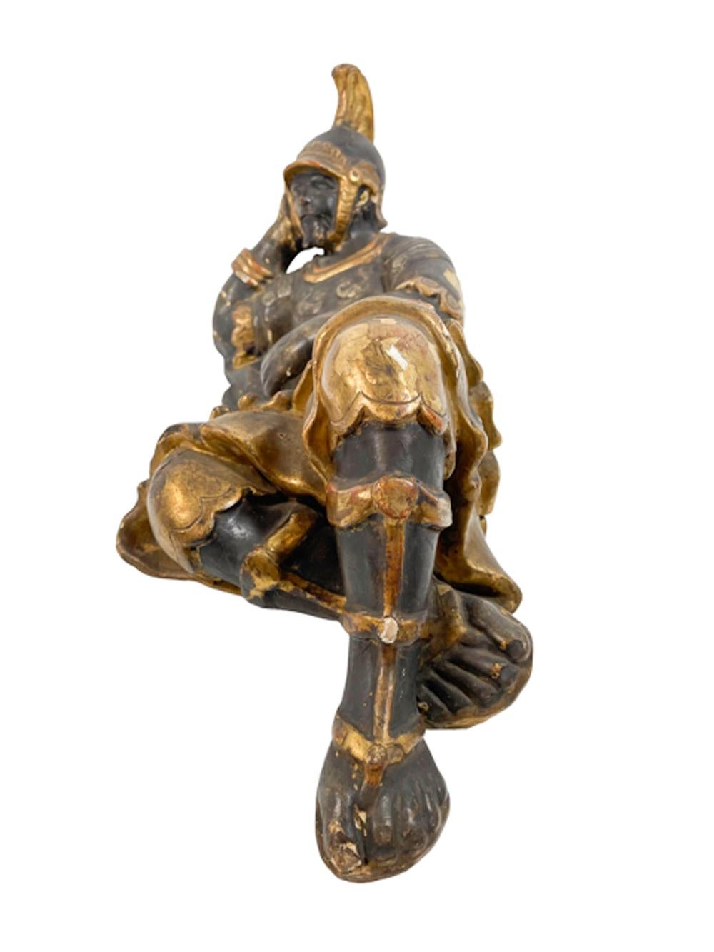 Italian 19th Century Group of Three Parcel Gilt Carved Wood Figures of Roman Soldiers For Sale